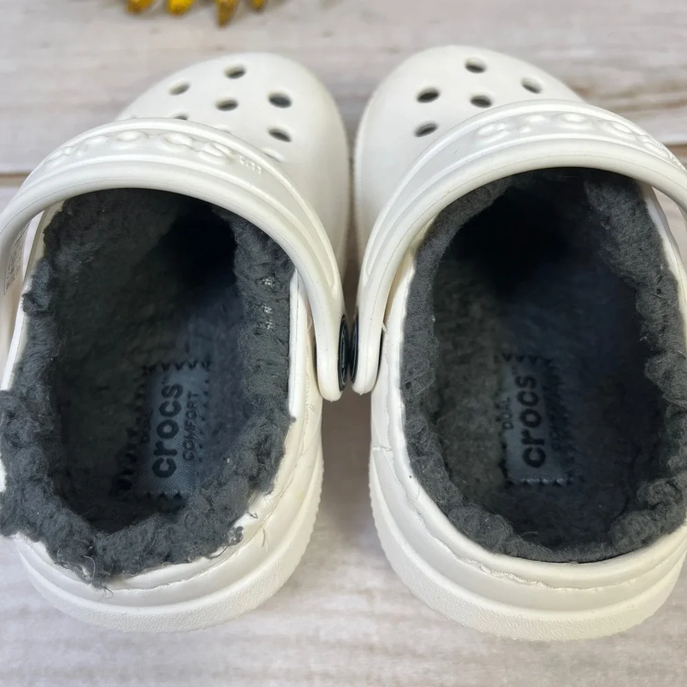 Kids Toddler White Lined Crocs Size C10 Cozy Fur Lined Clogs 4